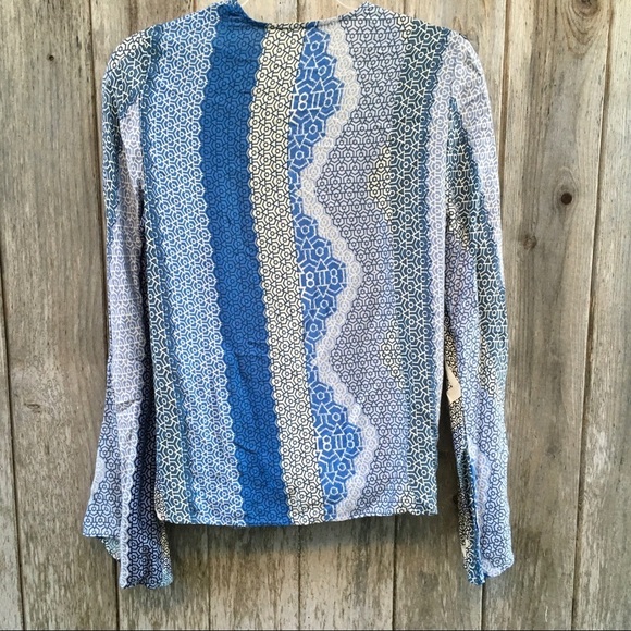 Lovestitch Geometrical Blue Wrap Long Sleeve Geometric Print Top Small - Picture 3 of 7